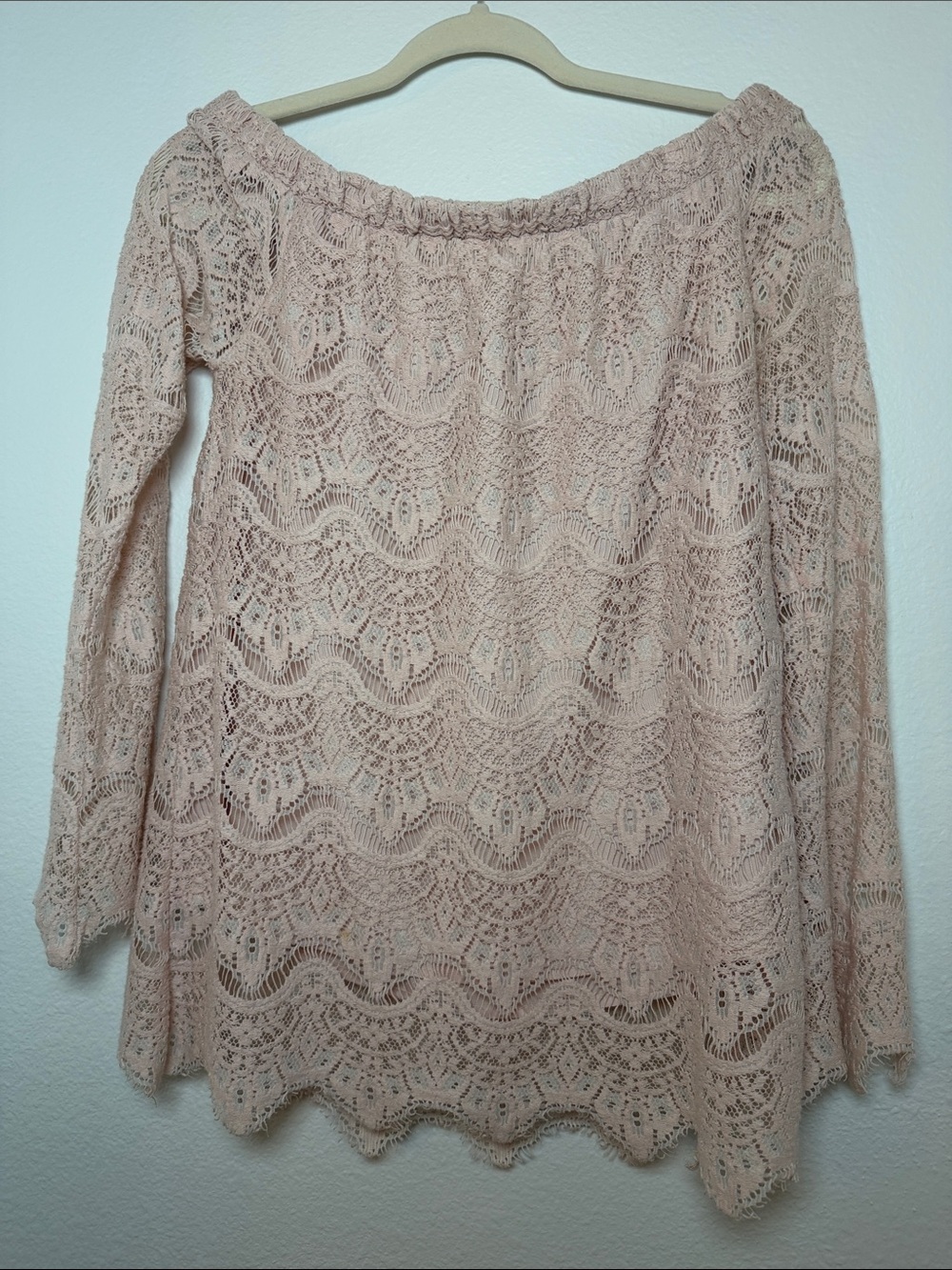 No Boundaries Blush Lace Off-Shoulder Tunic